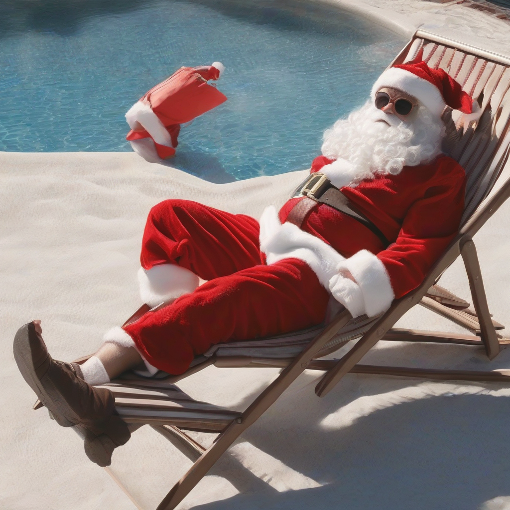 santa claus sunbathing by मुफ्त एआई छवि जनरेटर - बिना लॉगिन के✨ | AIGAZOU