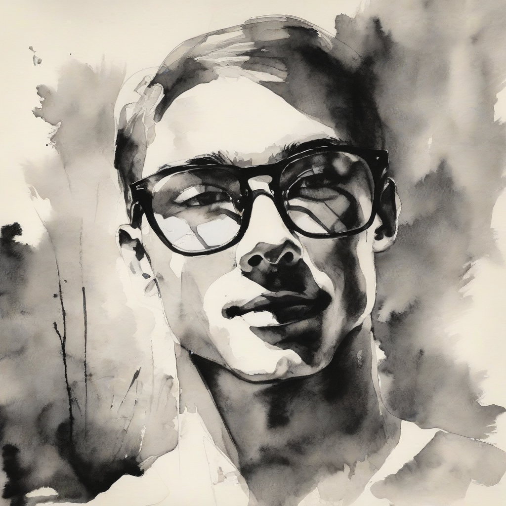 a sunny boy with glasses in ink wash painting by मुफ्त एआई छवि जनरेटर - बिना लॉगिन के✨ | AIGAZOU