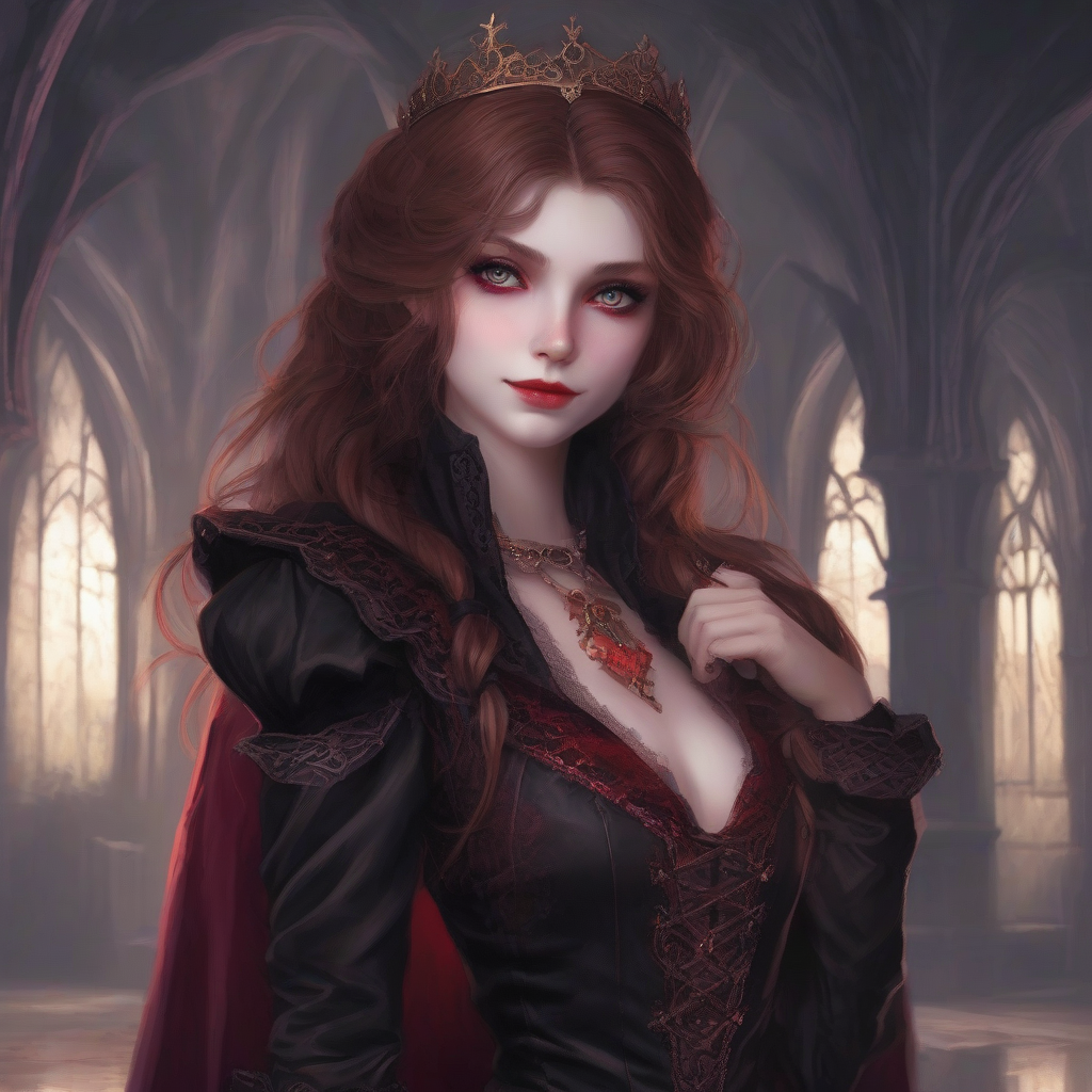 vampire princess violet eyes brown hair by मुफ्त एआई छवि जनरेटर - बिना लॉगिन के✨ | AIGAZOU