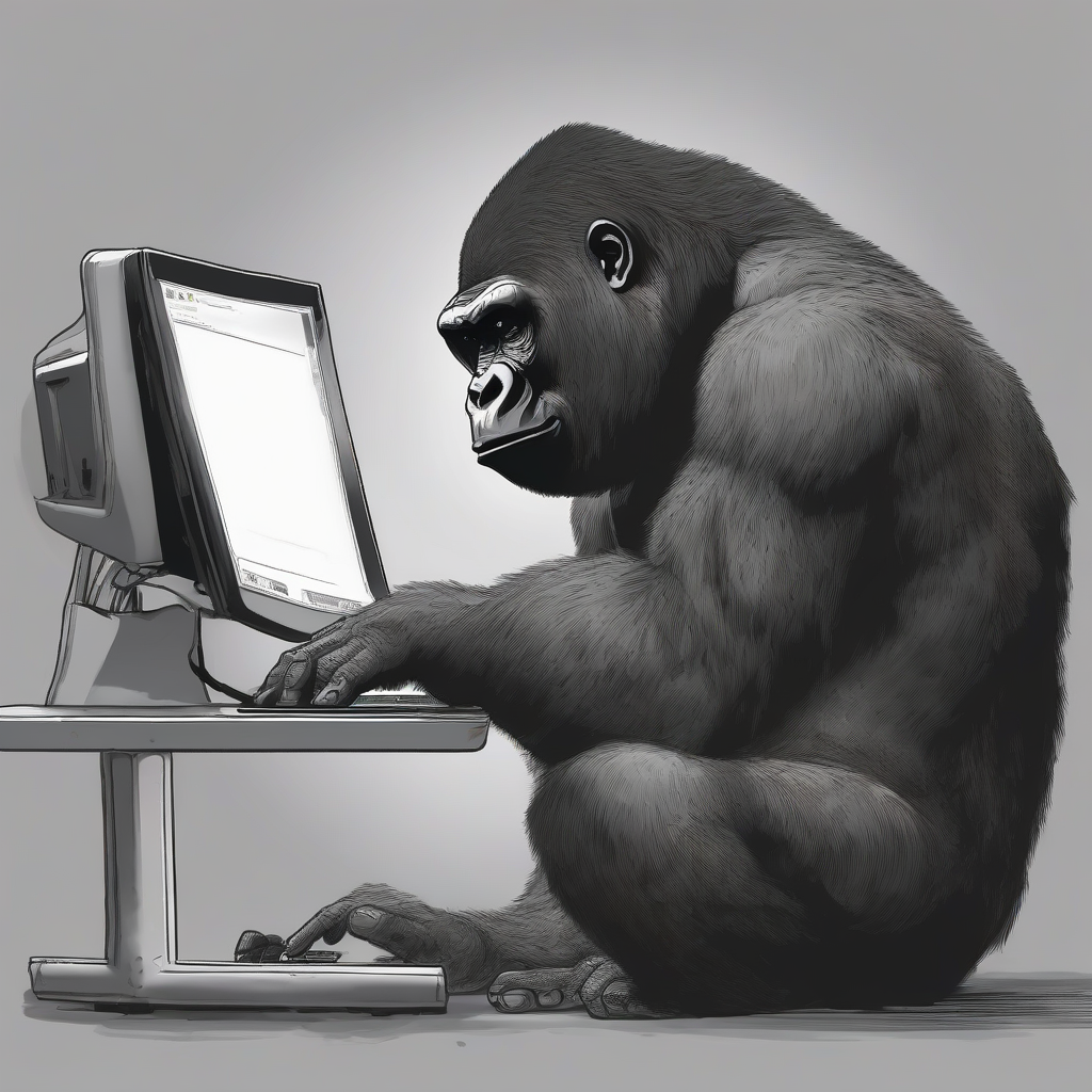 unfamiliar gorilla touching computer by मुफ्त एआई छवि जनरेटर - बिना लॉगिन के✨ | AIGAZOU