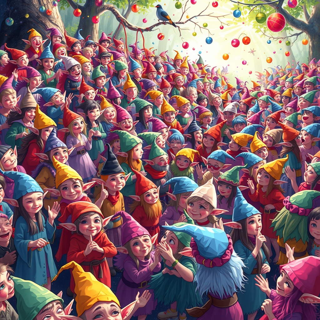 many colorful elves fill the entire image by मुफ्त एआई छवि जनरेटर - बिना लॉगिन के✨ | AIGAZOU