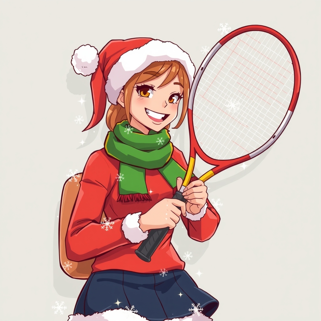 christmas woman with tennis racket by मुफ्त एआई छवि जनरेटर - बिना लॉगिन के✨ | AIGAZOU