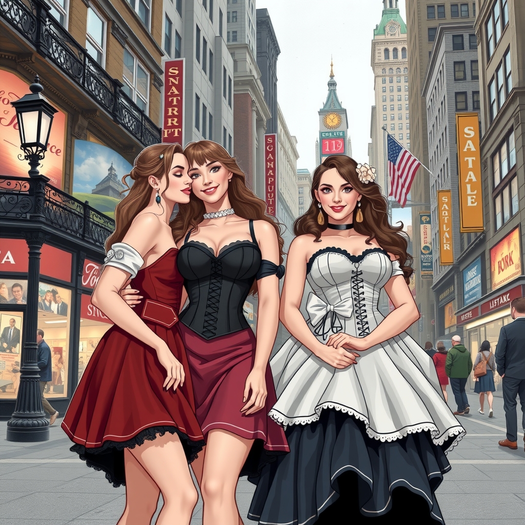 four women in corset on times square by मुफ्त एआई छवि जनरेटर - बिना लॉगिन के✨ | AIGAZOU