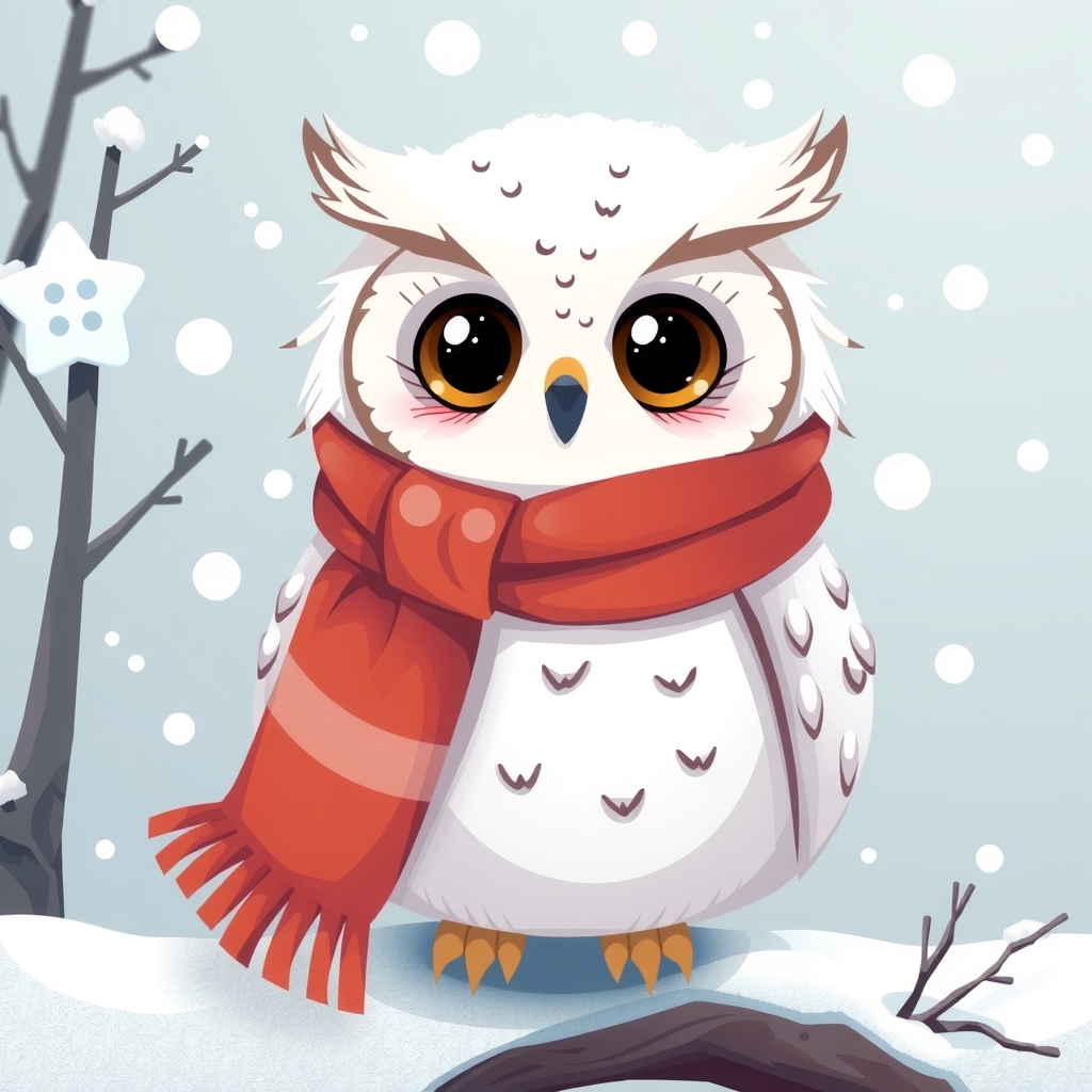 snowy owl in winter with scarf cute look by मुफ्त एआई छवि जनरेटर - बिना लॉगिन के✨ | AIGAZOU