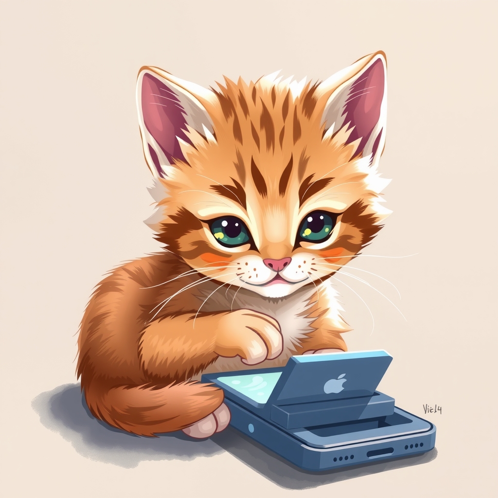 a cute kitten playing with a phone by मुफ्त एआई छवि जनरेटर - बिना लॉगिन के✨ | AIGAZOU