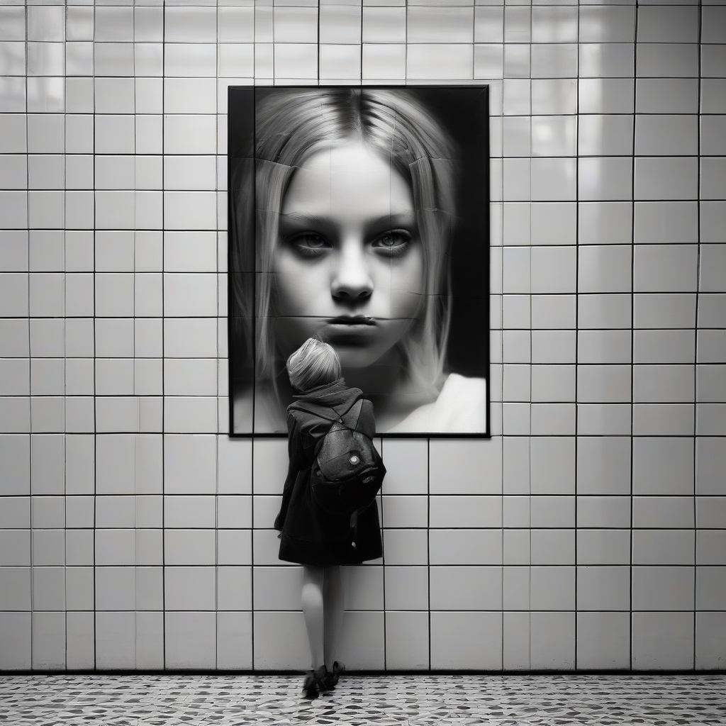 u bahn fliesen schoene junge frau bild in bild mode plakat youre welcome gottfried helnwein schwarz weiss by Générateur d'images par IA gratuit - Aucune connexion nécessaire✨ | AIGAZOU