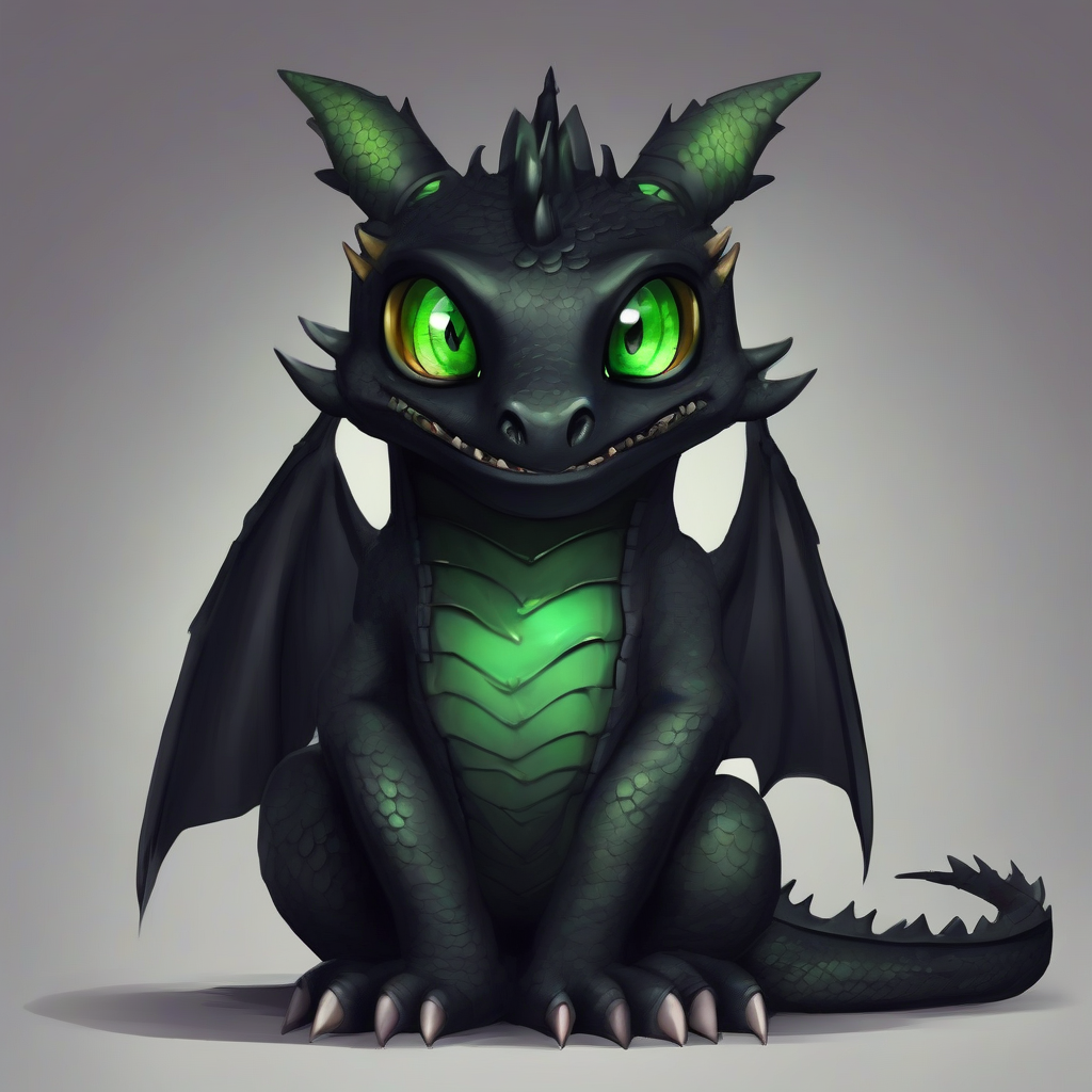 black dragon dark cute green eyed round face by मुफ्त एआई छवि जनरेटर - बिना लॉगिन के✨ | AIGAZOU