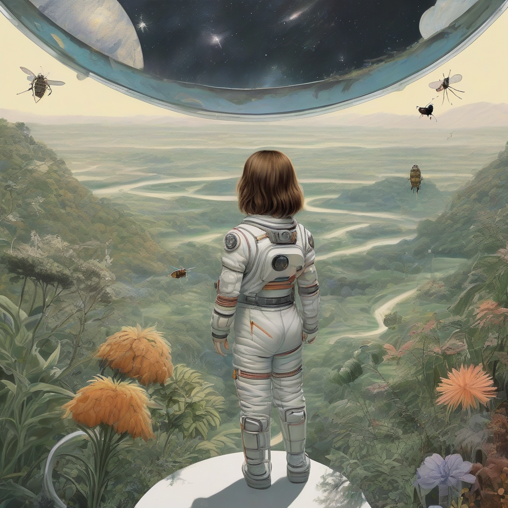 young girl in space suit contemplating natural landscape by मुफ्त एआई छवि जनरेटर - बिना लॉगिन के✨ | AIGAZOU