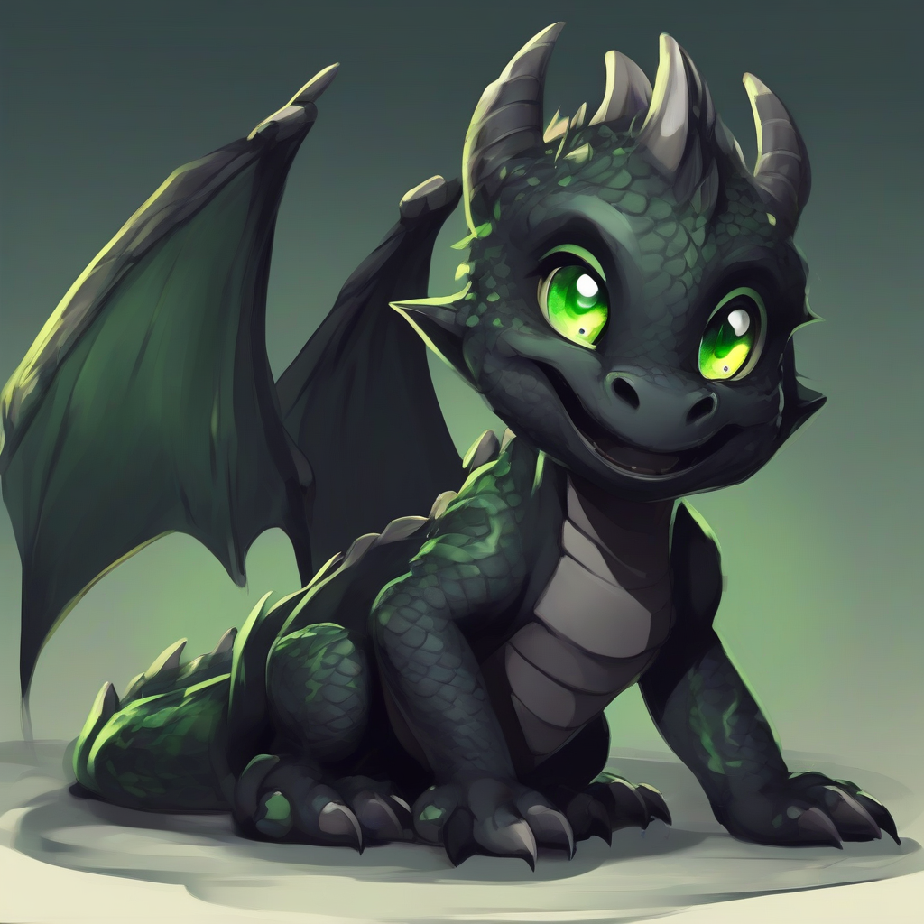 black dragon cute green eyed round face by मुफ्त एआई छवि जनरेटर - बिना लॉगिन के✨ | AIGAZOU