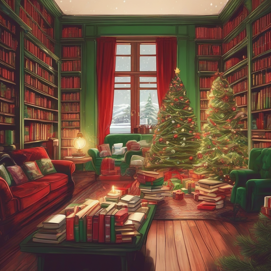 christmas with tree books snow fireplace by मुफ्त एआई छवि जनरेटर - बिना लॉगिन के✨ | AIGAZOU