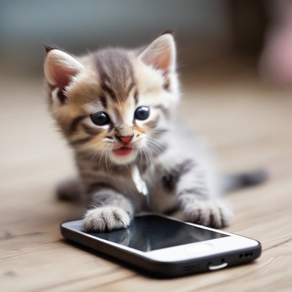 a cute kitten playing with a phone by मुफ्त एआई छवि जनरेटर - बिना लॉगिन के✨ | AIGAZOU