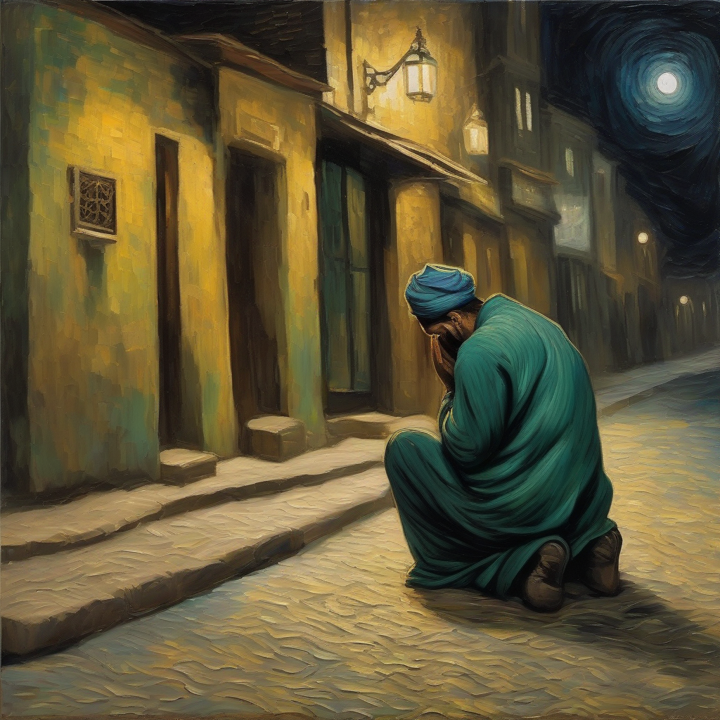 a painting like van gogh with an islamic man praying by मुफ्त एआई छवि जनरेटर - बिना लॉगिन के✨ | AIGAZOU