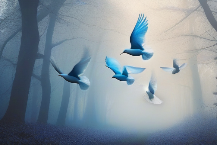 a beautiful forest with blue birds and white pigeons by Free AI Image Generator & Maker - No login required✨ | AIGAZOU