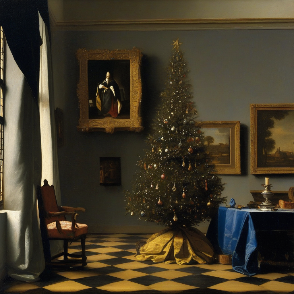 painting by johannes vermeer christmas tree in a luxurious room brushstrokes 1624 by मुफ्त एआई छवि जनरेटर - बिना लॉगिन के✨ | AIGAZOU