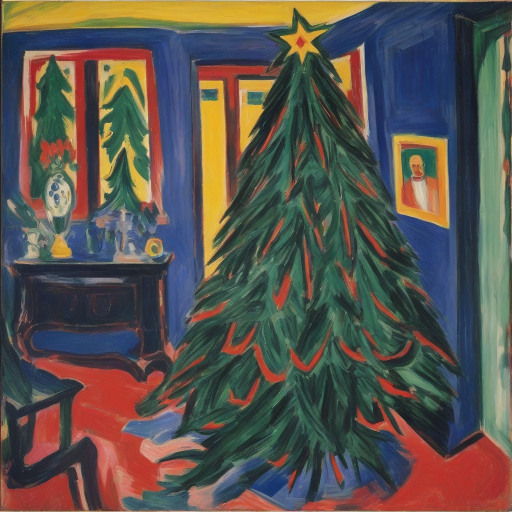 ernst ludwig kirchner christmas tree painting by मुफ्त एआई छवि जनरेटर - बिना लॉगिन के✨ | AIGAZOU