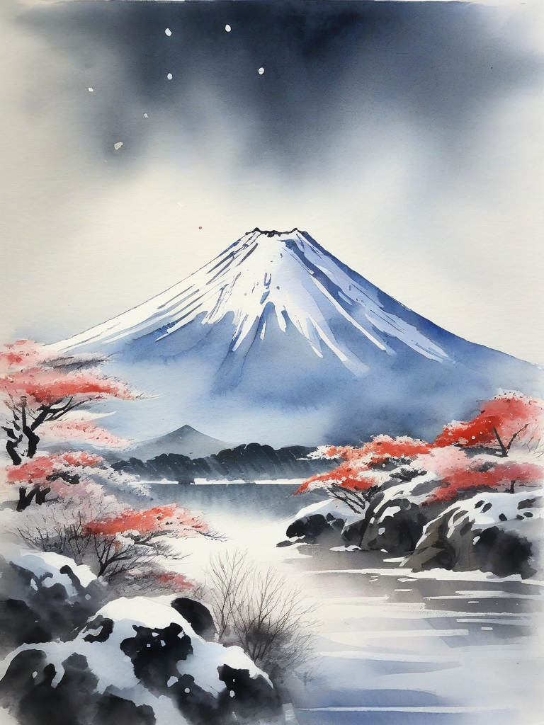 mount fuji snow watercolor painting by मुफ्त एआई छवि जनरेटर - बिना लॉगिन के✨ | AIGAZOU