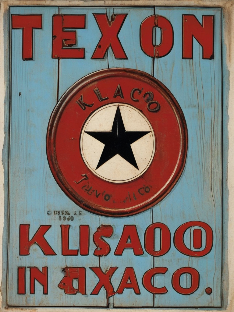 klaxon and texaco wood advertisement rusty damaged black light blue basque red 1910 by मुफ्त एआई छवि जनरेटर - बिना लॉगिन के✨ | AIGAZOU