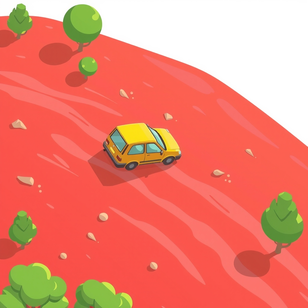 cartoon image car red land few trees by मुफ्त एआई छवि जनरेटर - बिना लॉगिन के✨ | AIGAZOU