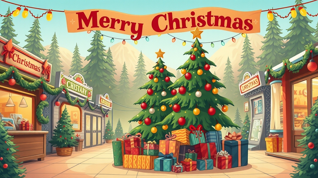 vibrant cartoon christmas scene with tree gifts by Générateur d'images par IA gratuit - Aucune connexion nécessaire✨ | AIGAZOU