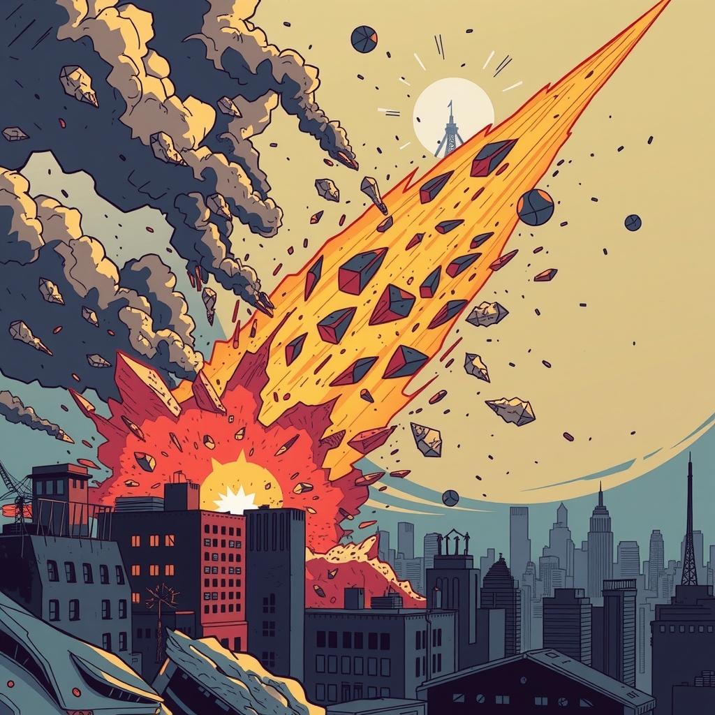 a meteorite fell on the city causing an explosion by मुफ्त एआई छवि जनरेटर - बिना लॉगिन के✨ | AIGAZOU