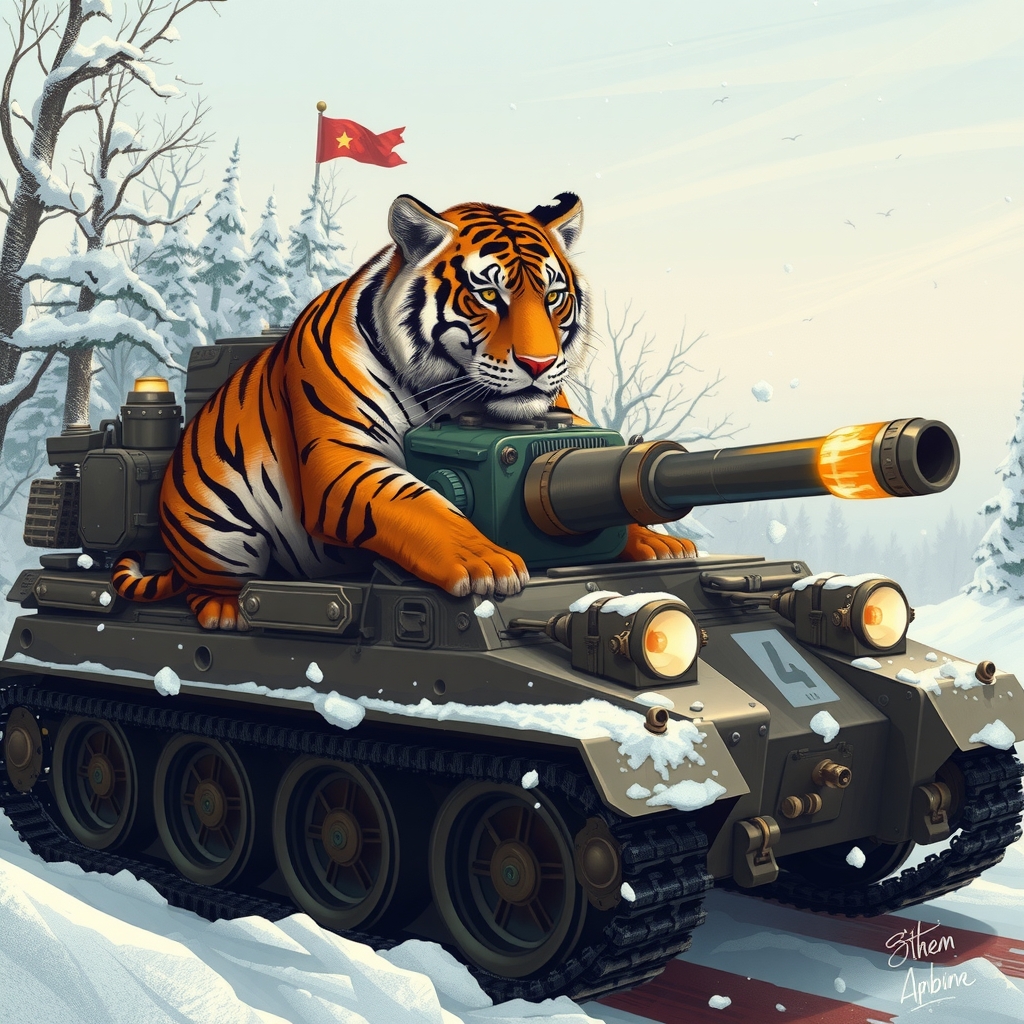 tiger as commander on a steampunk tank in winter by मुफ्त एआई छवि जनरेटर - बिना लॉगिन के✨ | AIGAZOU