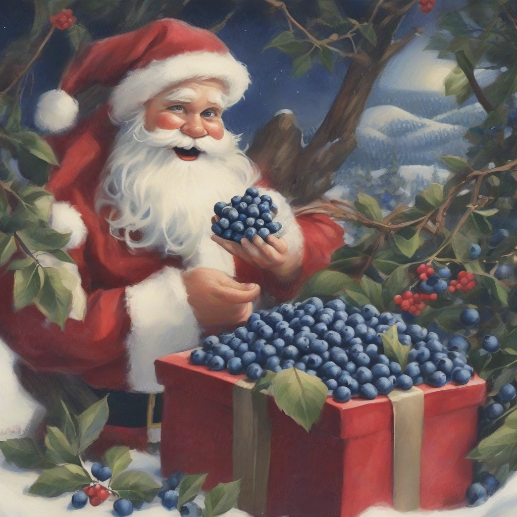 santa delivers blueberries as gift on xmas day by मुफ्त एआई छवि जनरेटर - बिना लॉगिन के✨ | AIGAZOU