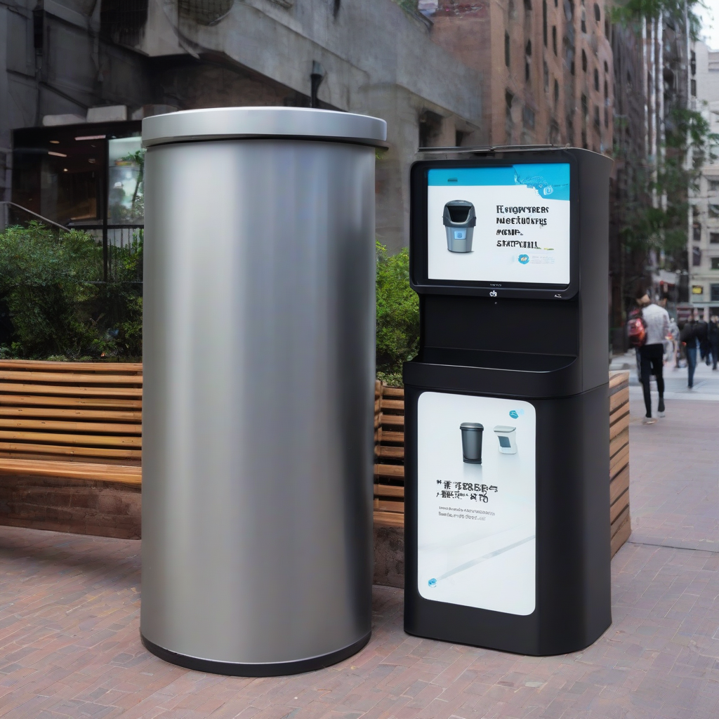 digital signage and trash can on top by मुफ्त एआई छवि जनरेटर - बिना लॉगिन के✨ | AIGAZOU