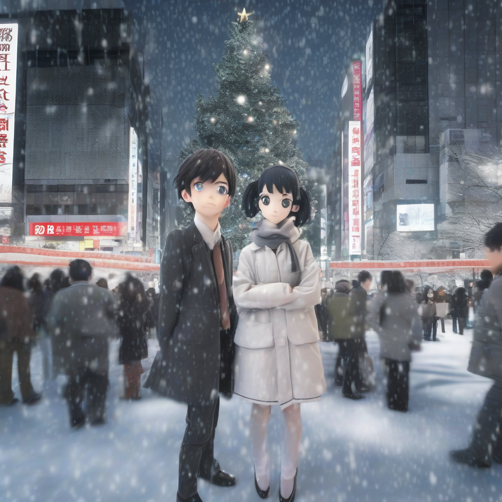 christmas night shibuya scramble crossing 3d girl waiting by मुफ्त एआई छवि जनरेटर - बिना लॉगिन के✨ | AIGAZOU