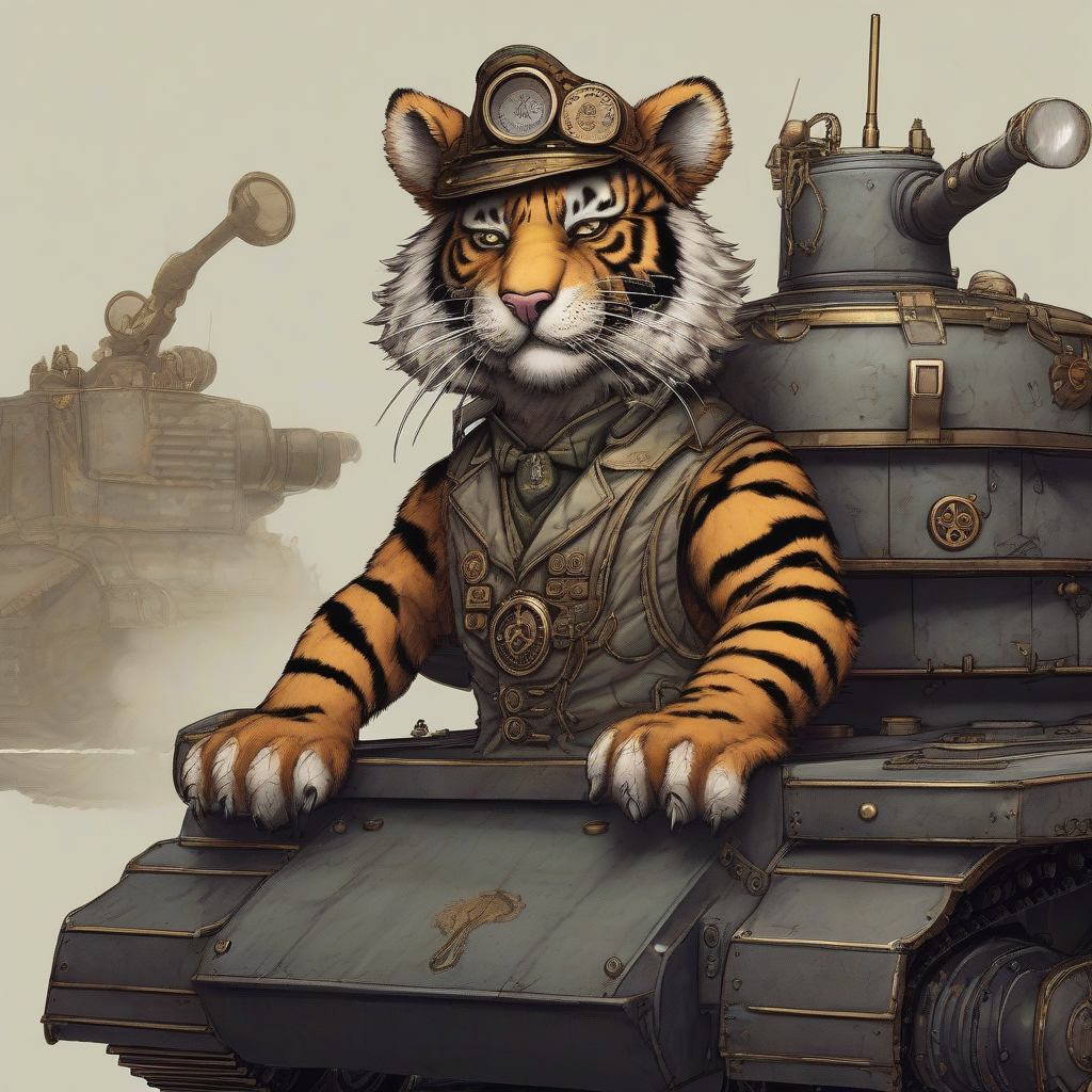 tiger as commander on steampunk tank by मुफ्त एआई छवि जनरेटर - बिना लॉगिन के✨ | AIGAZOU