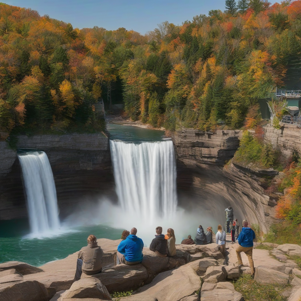 a group of people observing the great lakes waterfalls by मुफ्त एआई छवि जनरेटर - बिना लॉगिन के✨ | AIGAZOU