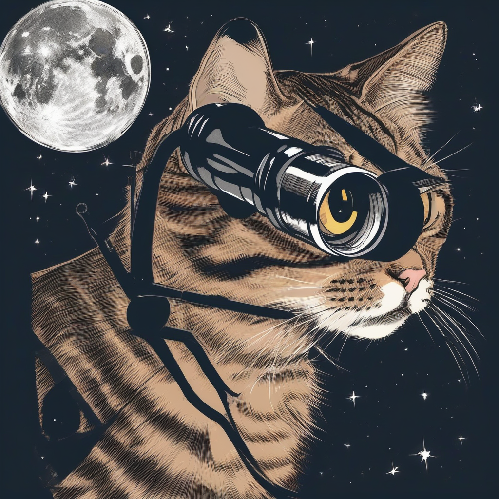 striped cat looks through telescope to view stars by मुफ्त एआई छवि जनरेटर - बिना लॉगिन के✨ | AIGAZOU