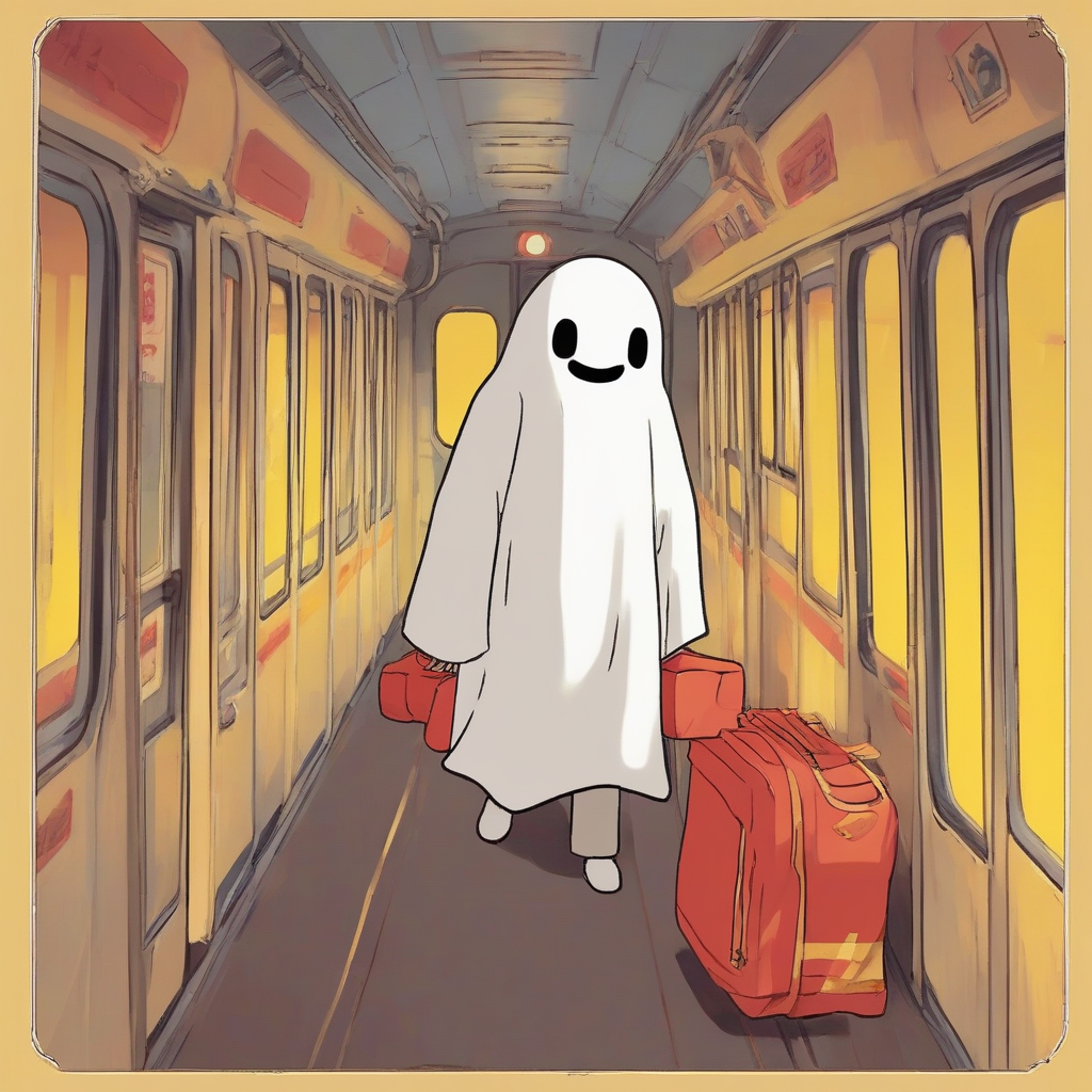 ghost train yellow red faceless man ghibli shinkai style warm cute by मुफ्त एआई छवि जनरेटर - बिना लॉगिन के✨ | AIGAZOU