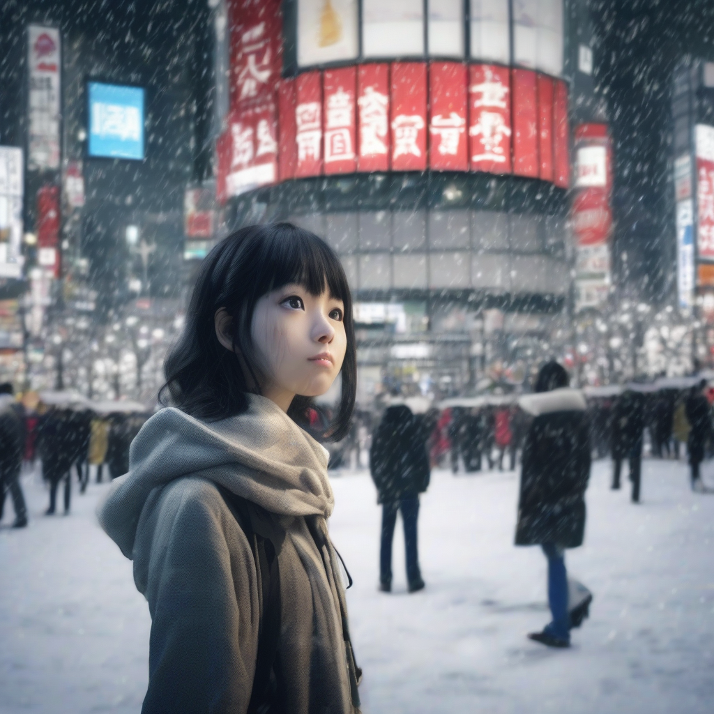 christmas night shibuya scramble crossing 3d girl waiting by Générateur d'images par IA gratuit - Aucune connexion nécessaire✨ | AIGAZOU