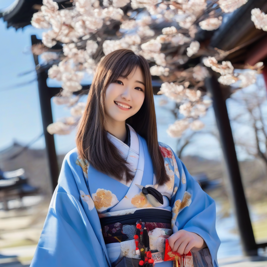 21 year old japanese woman semi long hair shrine visit kimono smile by Free AI Image Generator & Maker - No login required✨ | AIGAZOU