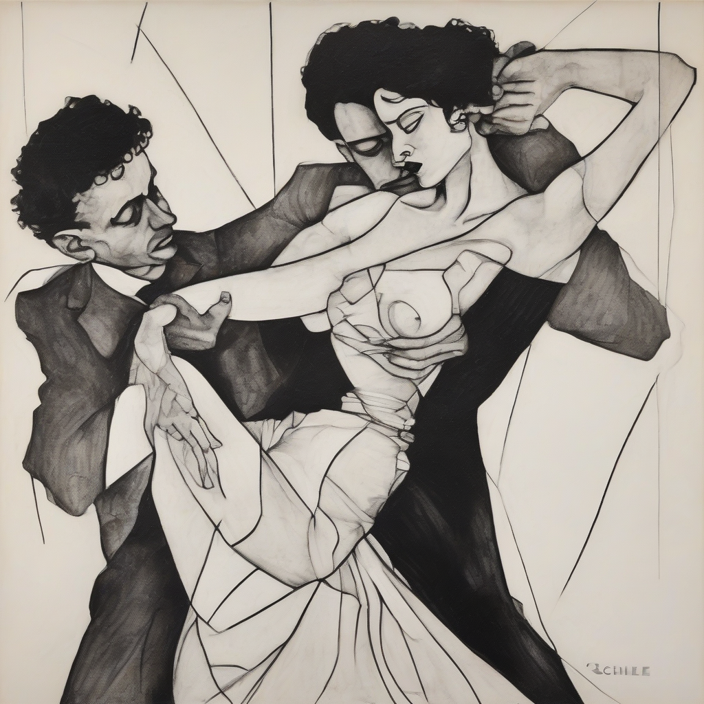 tango dancing beautiful woman black white schiele art deco picasso by Free AI Image Generator & Maker - No login required✨ | AIGAZOU