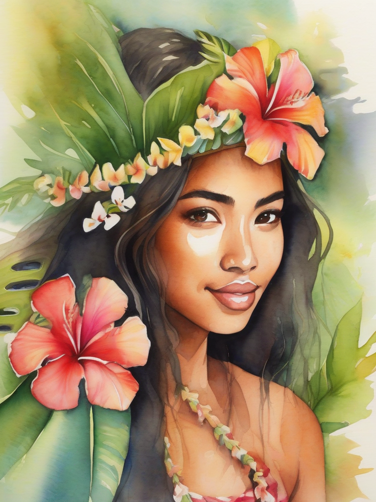 hawaii beautiful girl watercolor painting by Free AI Image Generator & Maker - No login required✨ | AIGAZOU