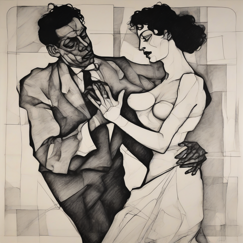 tango dancing beautiful woman black white schiele art deco picasso by Free AI Image Generator & Maker - No login required✨ | AIGAZOU