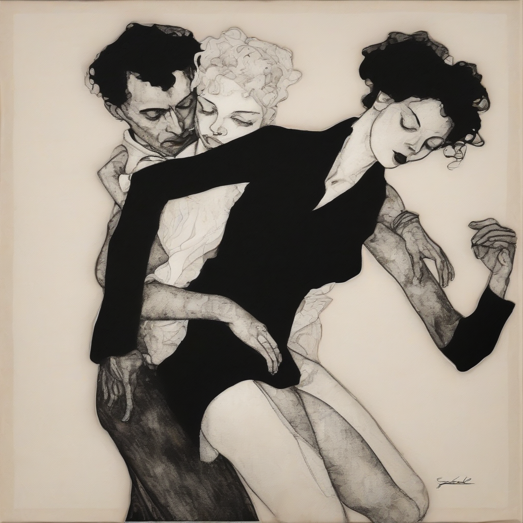 tango dancing beautiful woman black white schiele art decoration by Free AI Image Generator & Maker - No login required✨ | AIGAZOU