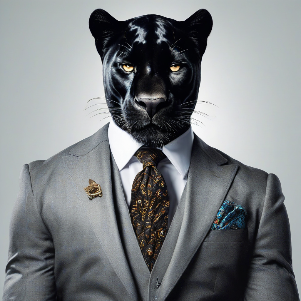 cool black leopard in suit white background by Free AI Image Generator & Maker - No login required✨ | AIGAZOU