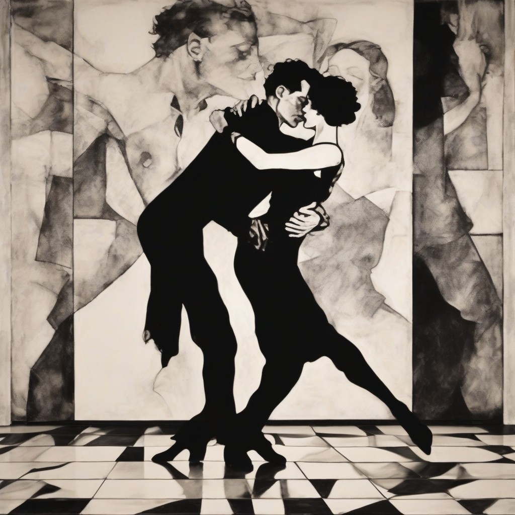 tango dancing beautiful woman black white schiele art deco wall painting by Free AI Image Generator & Maker - No login required✨ | AIGAZOU