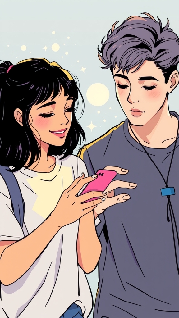 young couple playing with phones by Free AI Image Generator & Maker - No login required✨ | AIGAZOU