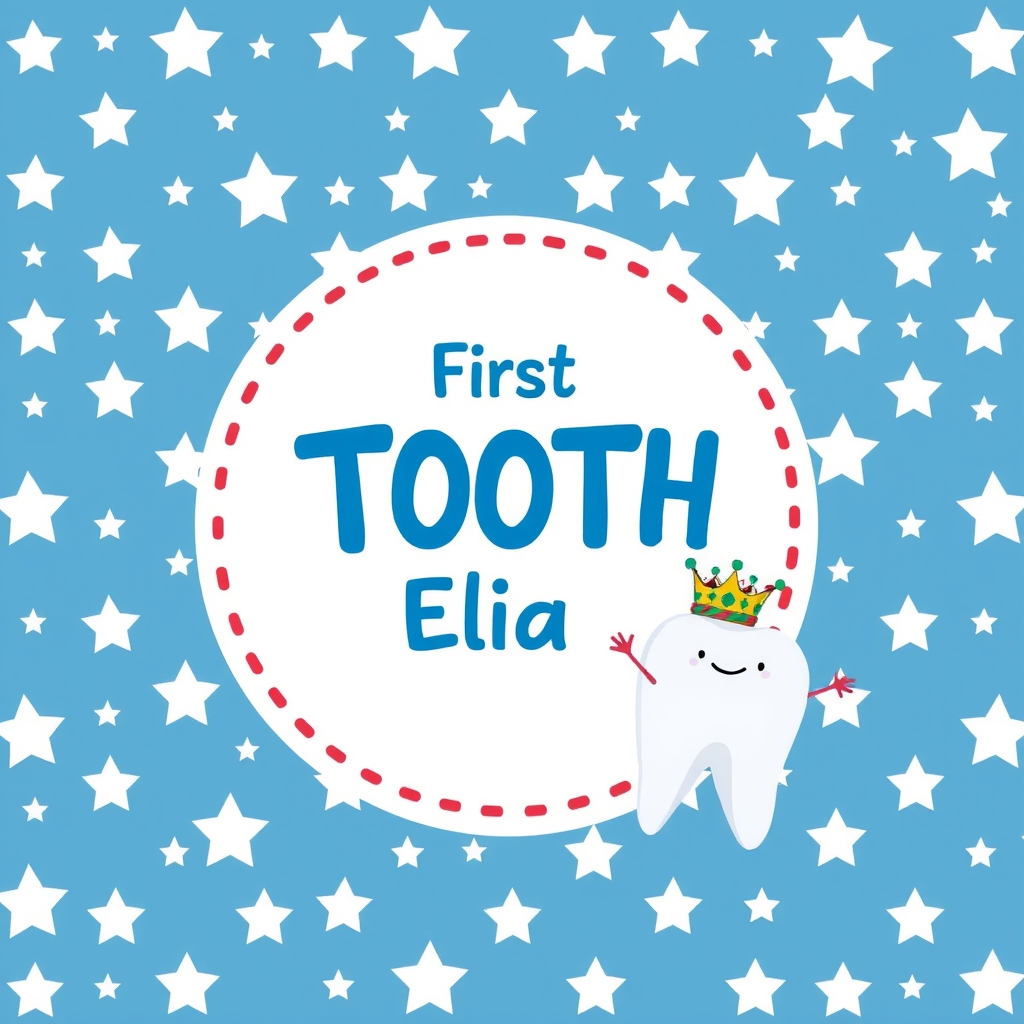 blue background white stars circle first tooth elia crowned tooth by Free AI Image Generator & Maker - No login required✨ | AIGAZOU