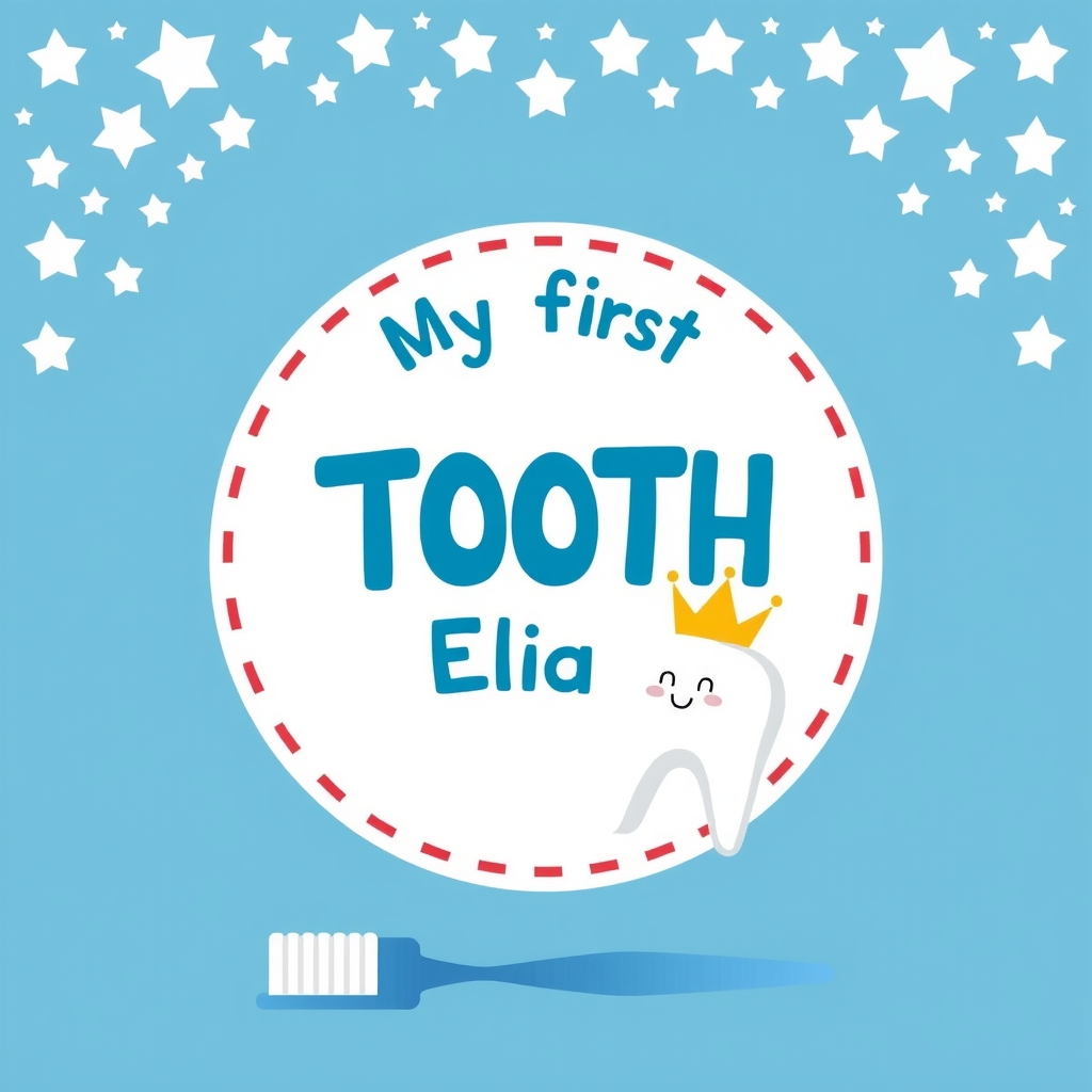 blue background white stars circle text tooth elia crown toothbrush by Free AI Image Generator & Maker - No login required✨ | AIGAZOU