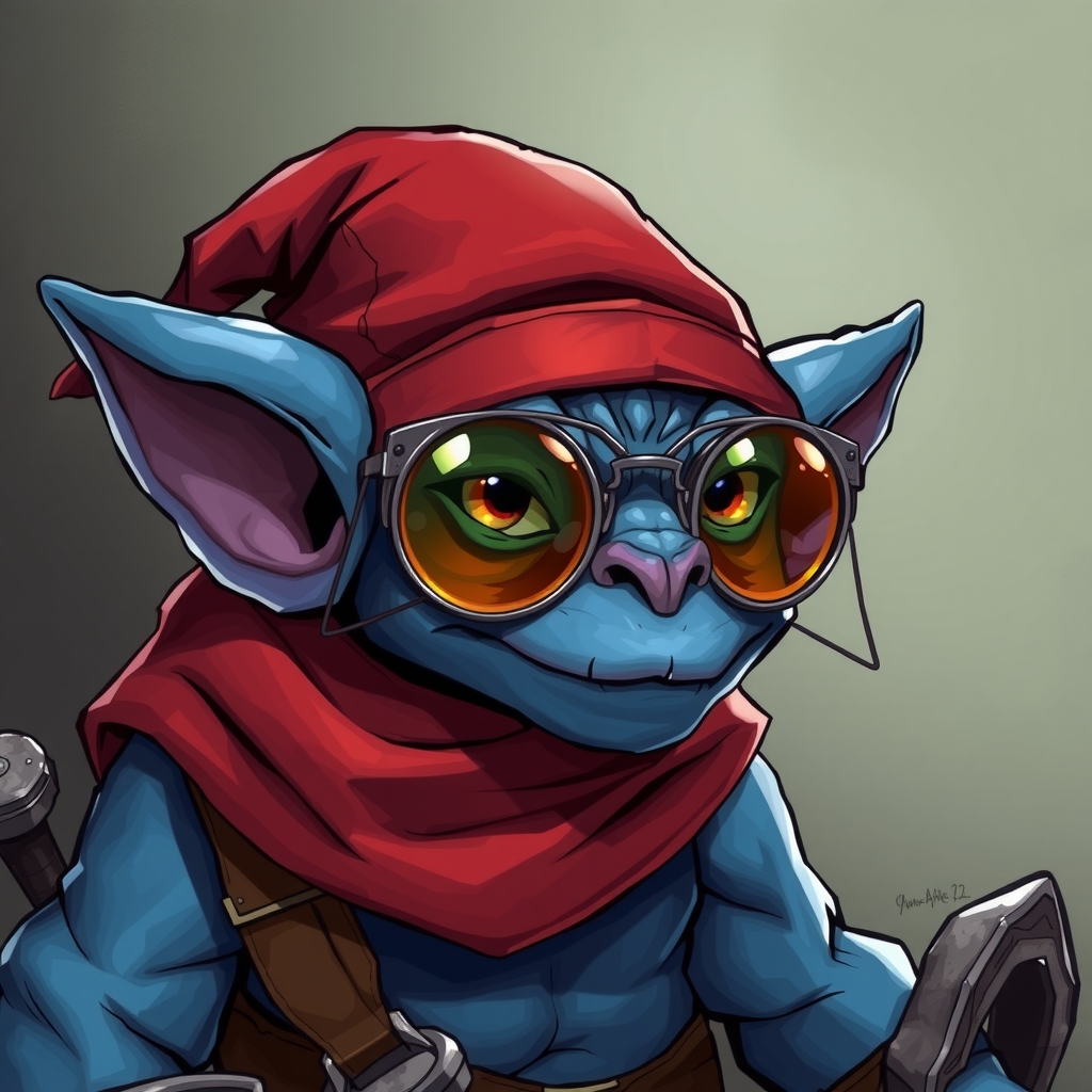 dungeons and dragons blue kobold red hat metal amber glasses by Free AI Image Generator & Maker - No login required✨ | AIGAZOU