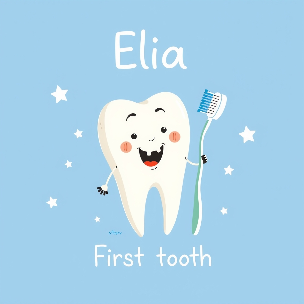 toothbrush blue background white stars elia first tooth by Free AI Image Generator & Maker - No login required✨ | AIGAZOU