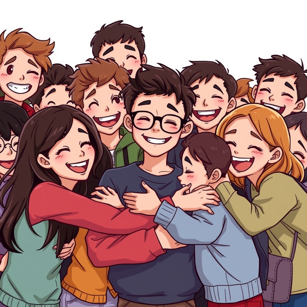 happy cheerful smiling teenagers hugging dark haired brown eyed glasses by Free AI Image Generator & Maker - No login required✨ | AIGAZOU
