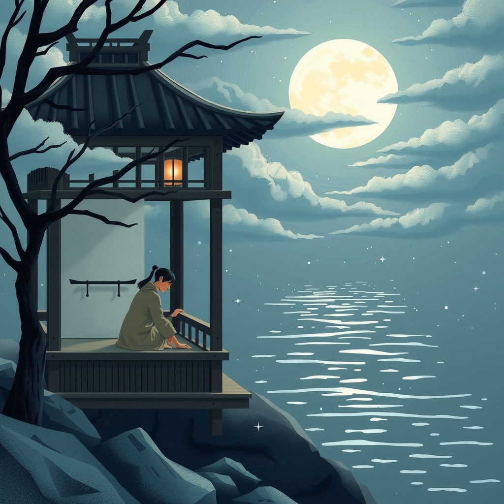 sleepless night cold moon window listening water missing autumn by Free AI Image Generator & Maker - No login required✨ | AIGAZOU
