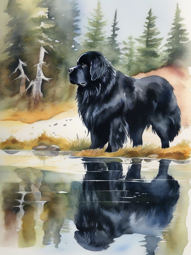 black newfoundland sees reflection in water aquarelle by Free AI Image Generator & Maker - No login required✨ | AIGAZOU