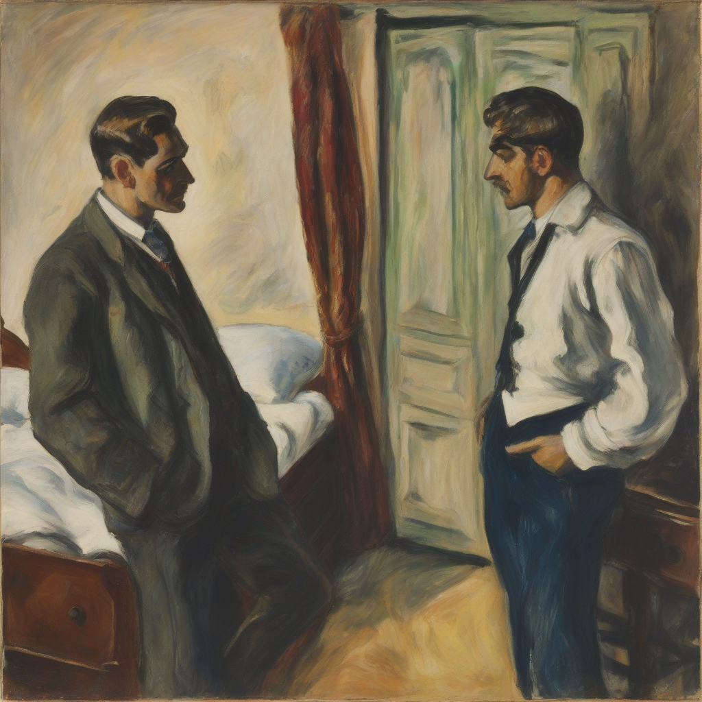 otto mueller painting rendezvous two men bed 1925 by Free AI Image Generator & Maker - No login required✨ | AIGAZOU