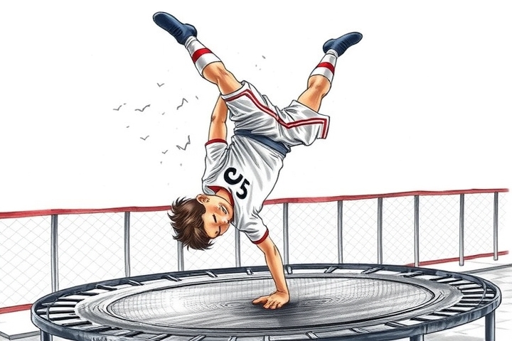 happy german boy doing handstand on trampolin in bayern munich shirt by Free AI Image Generator & Maker - No login required✨ | AIGAZOU